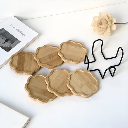 Bamboo Flower-Shaped Coasters Set with Holder