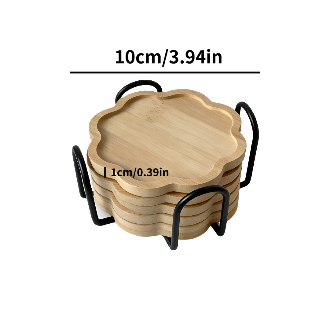Bamboo Flower-Shaped Coasters Set with Holder