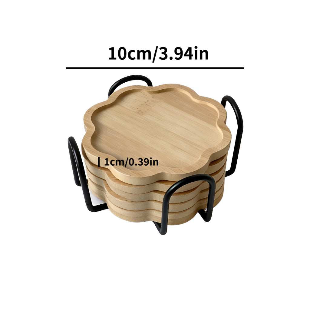 Bamboo Flower-Shaped Coasters Set with Holder